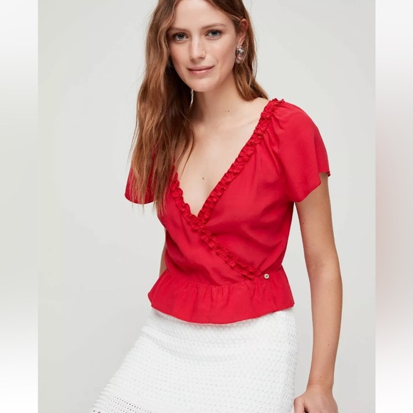 Aritzia Wilfred Free “Aurelia” Red Ruffle Blouse ❤️ - Picture 8 of 9